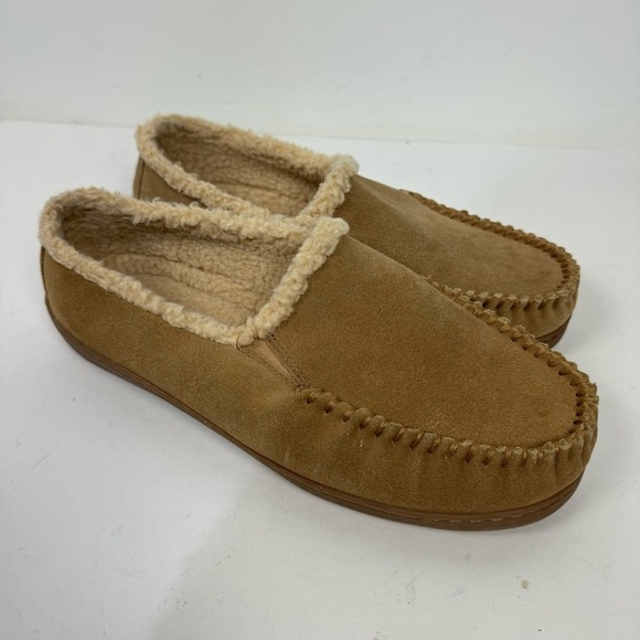 Minnetonka Tan Brown Sherpa Lined Slip On Slippers House Shoes - Picture 1 of 8